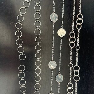 Chic Worn Silver Circle Necklaces 3 Total